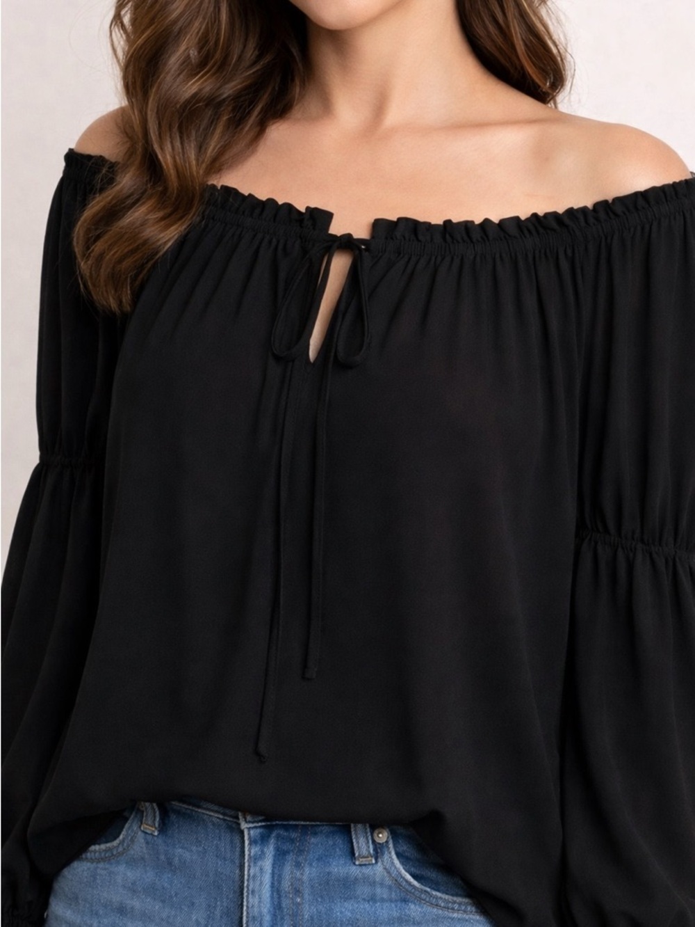 Bailey 44 Black Off Shoulder Smocked Peasant Blouse S